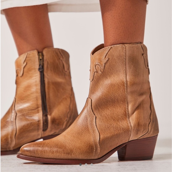 Free People New Frontier Western Tan Ankle Boots - Picture 3 of 7